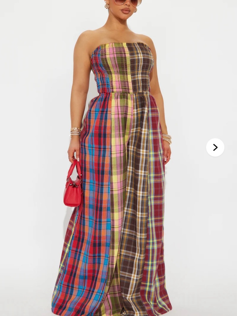 Strapless Multi-Color Plaid Maxi Dress